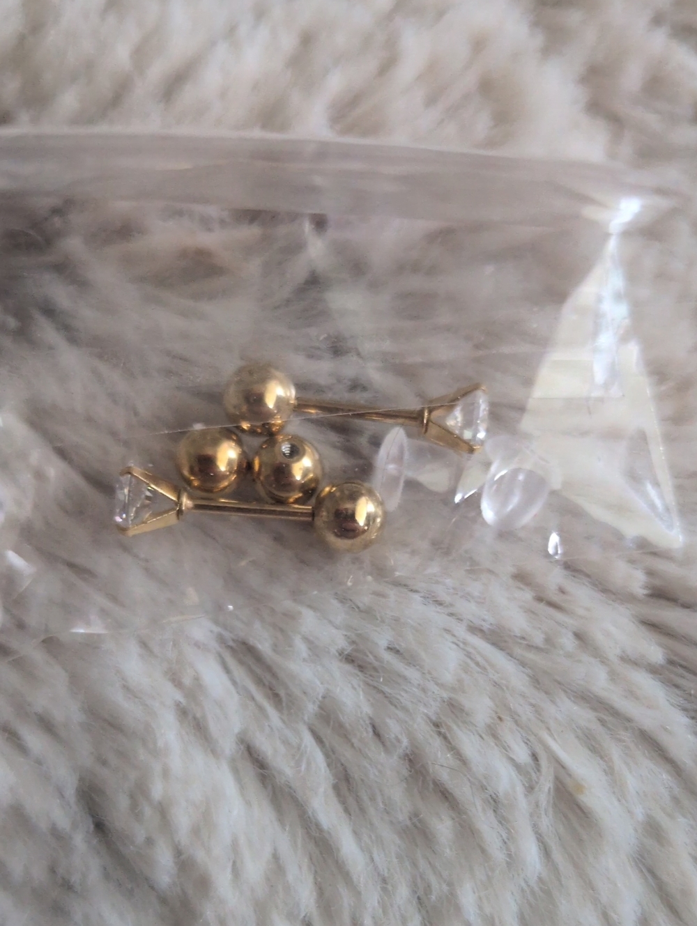 Gold CZ Barbell Cartilage Earrings - Unbranded